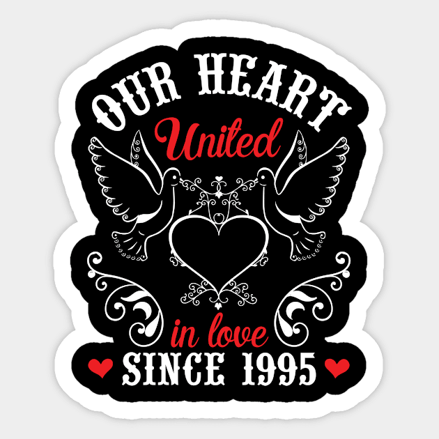 Husband Wife Our Heart United In Love Since 1995 Happy Wedding Married 25 Years Anniversary Sticker by joandraelliot